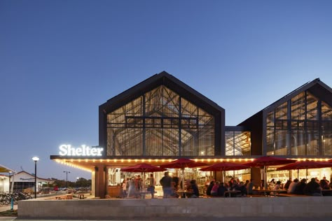 Gallery of Shelter Brewery / Paul Burnham Architect - 10 Metal Building Architecture, Brewery Architecture, Eatery Design, Community Space Design, Food Court Design, Church Building Design, Brewery Restaurant, Brewery Design, Event Hall