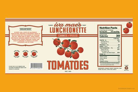 Iva Mae’s Luncheonette Canned Tomatoes Packaging Wes Anderson Color, Annie Atkins, Wes Anderson Color Palette, Learn Ux Design, Califia Farms, From Farm To Table, Canned Tomatoes, Comic Book Art, Vintage Packaging