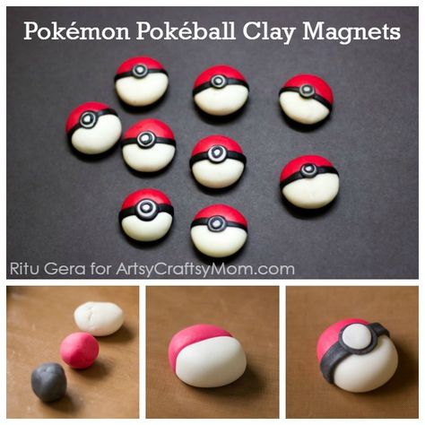 DIY Pokémon Pokéball Clay Magnets 1 Diy Pokemon Crafts, Clay Pokemon, Pokemon Arceus, Emoji Craft, Diy Pokemon, Pokemon Diy, Clay Crafts For Kids, Pokemon Craft, Clay Magnets