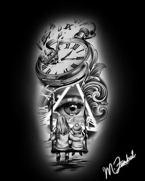 Family Tattoo Design, Potrait Tattoo, Lightning Tattoo, Lightning Cloud, Harmony Design, Family Tattoo Designs, Clock Tattoo Design, Family Tattoo, Text Tattoo