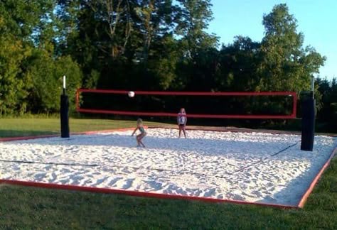 Volleyball courts are always fun – no matter the time of year. Easily create your own in your backyard space by clearing out an area and dumping sand! OK, there may be more to it than that, but you get the picture. Volleyball courts are probably one of the easiest courts to construct because they are so simple. You need the space, the sand, the net and of course, the players! Volleyball Court Backyard, Volleyball Poster, Backyard Court, Sand Volleyball, Beach Volleyball Court, Backyard Sports, Volleyball Wallpaper, Sand Volleyball Court, Volleyball Court