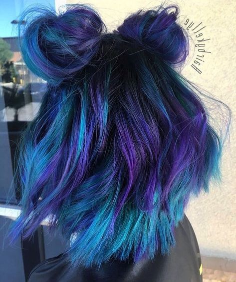 Peacock Hair Color, Blue And Purple Hair, Peacock Hair, Pulp Riot Hair Color, Pulp Riot Hair, Rainbow Hair Color, Cute Hair Colors, Pulp Riot, Hair Color Purple