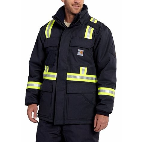 Buy Carhartt FR Coats online. All Seasons Uniforms offers Carhartt 100784 FR Extremes Arctic Coats with reflective tape that will keep you up to code. Shop with us today! Coverall Jumpsuit, Reflective Jacket, Carhartt Workwear, Clothing Retail, Carhartt Mens, Dark Navy, Canada Goose Jackets, Mens Coats, New Items