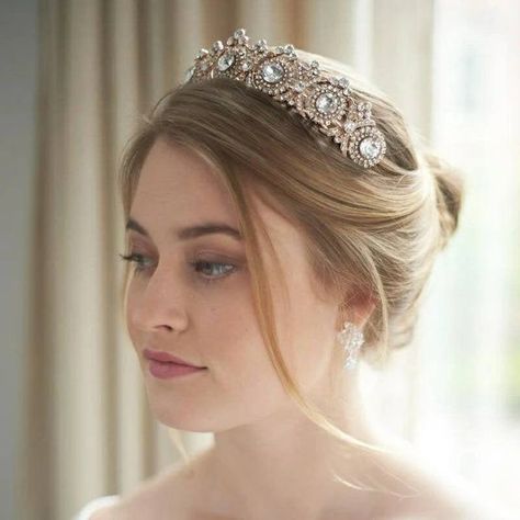 Gold Wedding Gowns, Crystal Wedding Tiaras, Rose Gold Tiara, Vintage Tiara, Bride Tiara, Gold Tiara, Gold Hair Accessories, Vintage Crown, V Neck Wedding Dress