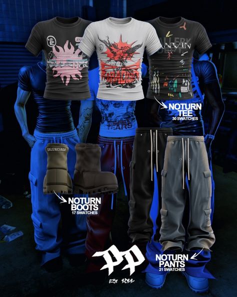 The Noturn Set is now live. As usual, we've included both in-game and blender versions for maximum versatility.      The Drop:     Noturn Pants  21 Swatches - Male Frame - Bottom Category - Specular Map f… Sims 4 Cc Clothes, Sims 4 Male, Sims 4 Men Clothing, Sims 4 Male Clothes, Sims 4 Tsr, Sims 4 Cas Mods, Play Sims 4, Free Sims 4, The Sims 4 Packs