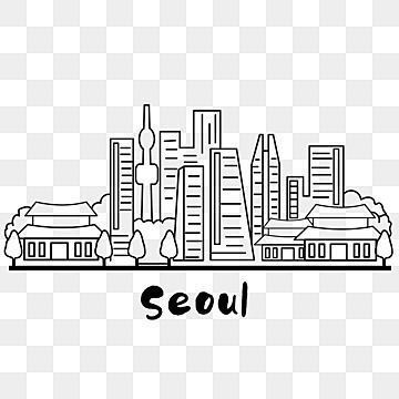 City Skyline Drawing, South Korea City, Korea City, Seoul Skyline, Drawing City, Sky Drawing, Drawing Sky, Skyline Drawing, Seoul City