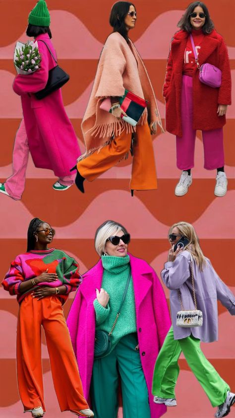 Color-blocking winter outfits. 🩷🧡❤️🩵💜💚 #colorblocking #winteroutfits Color Blocking Street Style, Fall Color Blocking Outfits, Colour Blocking Outfit, Color Block Outfits, Preppy Style Outfits, Coordinates Outfits, Color Blocking Outfits, Bright Spring, Personality Types