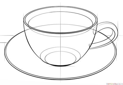 3d Drawing Tutorial, 3d Drawing Techniques, Ako Kresliť, Coffee Cup Drawing, Drawing Heart, Drawing Tutorials For Kids, Coffee Drawing, Object Drawing, Drawing Step