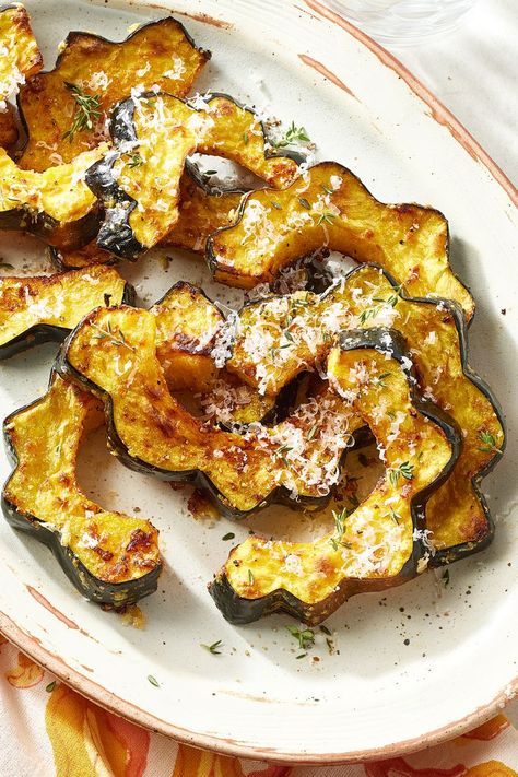 Parmesan-Roasted Acorn Squash Roasted Fall Vegetables, Roasted Acorn Squash, Acorn Squash Recipes, Healthy Vegetable Recipes, Fall Vegetables, Healthier Choices, Fruit Dishes, Acorn Squash, Healthy Veggies