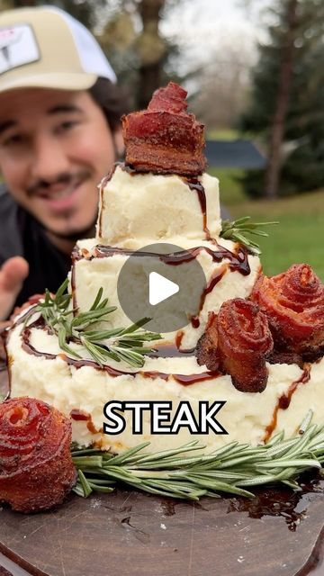 Jack Mancuso on Instagram: "The Steak Cake 🥩🎂 My All Natural Seasonings: @cusocuts 🙌 #steakcake #holidayfood #birthdayfood" Steak Themed Birthday Party, Steak Cake Ideas, Steak Birthday Cake, Steak Cake Birthday, Meat Birthday Cake, Diy Birthday Cake For Boys, Steak Cake, Steak And Mashed Potatoes, Meat Cake