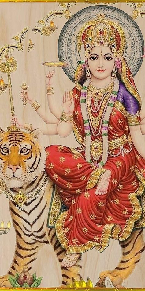 WORLD RELIGION HINDU Goddess Durga Tiger Plywood Wood Print Poster Wall Art New - $27.03 | PicClick Maa Quotes, Goddess Of Egypt, Durga Ma, Yoga Studio Design, Shakti Goddess, Mata Rani, Durga Images, Goddess Durga, Hindu Goddess