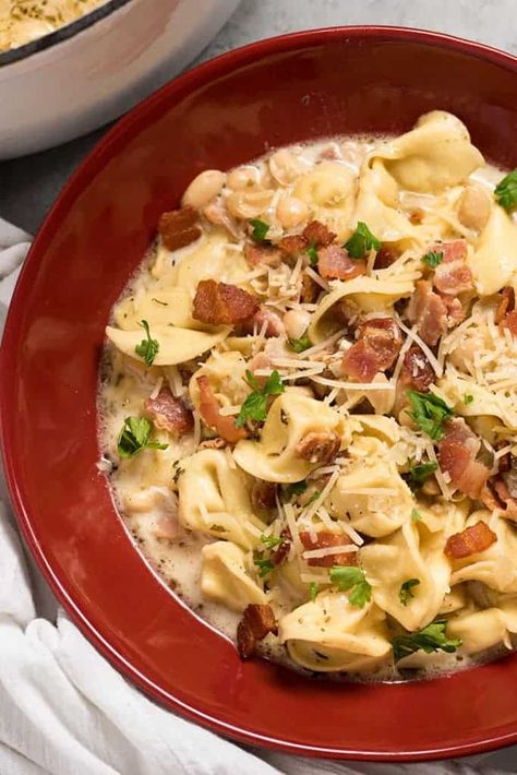 Bacon Tortellini, Bean Soup Crockpot, Best Winter Soups, Bacon Recipes For Dinner, The Salty Marshmallow, Bacon Dinner, Salty Marshmallow, Creamy Tortellini, Creamy Tortellini Soup