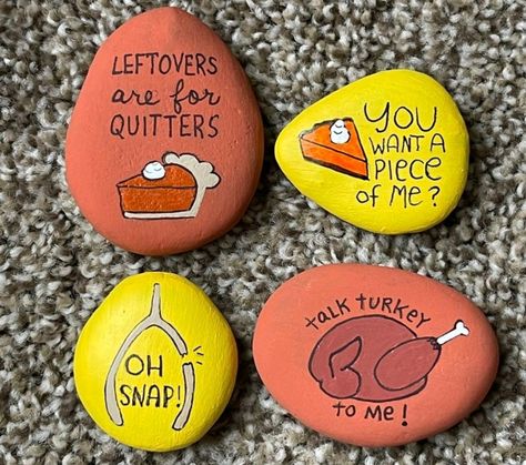 Thanksgiving Rock Painting Ideas, Thanksgiving Painted Rocks, Fall Painted Rocks, Thanksgiving Day Quotes, Thanksgiving Rocks, Marigold Garden, Fall Rocks, 50 Rocks, Sanibel Shells