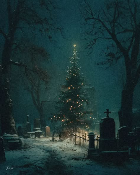 Christmas in a cemetery 🎄🪦 . Created with MidJourney and photoshop . . . #midjourney #haunting #cemetary #graveyard #christmas #goth… | Instagram Christmas Goth, Facts About Halloween, Christmas Horror, Christmas Image, Dark Paintings, Gothic Christmas, Halloween Facts, Creepy Christmas, Dark Christmas