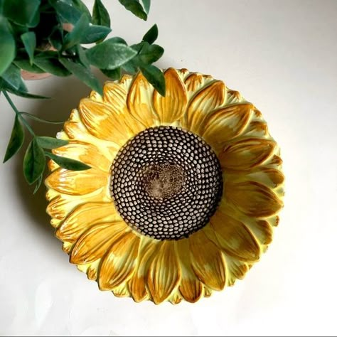 Bassano Sunflower decor Dish Bowl  cottagecore Sunflower Pottery Plate, Ceramic Sunflower Bowl, Sunflower Clay Tray, Sunflower Bowl Pottery, Sunflower Pottery Ideas, Sunflower Pottery Painting, Coil Bowls Ceramic, Sunflower Ceramics, Sunflower Dishes