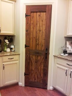 Rustic Door Hardware, Rustic Pantry Door, Rustic Remodel, Rustic Pantry, Pantry Door Ideas, Diy Interior Doors, Barn Door Decor, Barn Door Pantry, Kitchen Pantry Doors