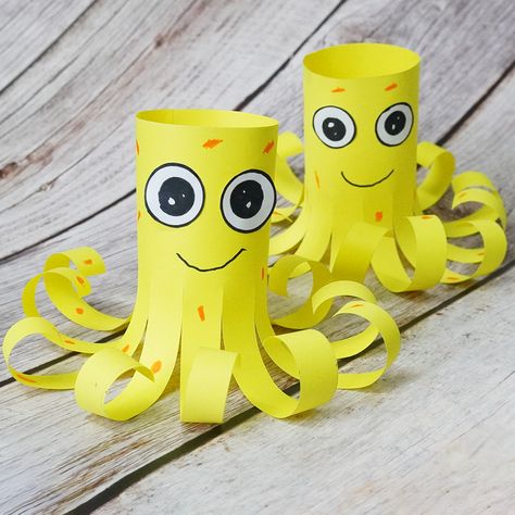 Colors Paper - Moving Paper Toys - Origami Jumping Paper Octopus - How to Make a Fidget Toy Octopus Template, Octopus For Kids, Paper Octopus, Shark Crafts, Octopus Craft, Ocean Craft, Octopus Crafts, How To Make Decorations, Summer Preschool