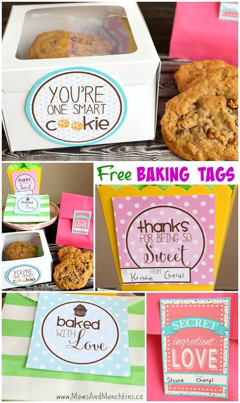 Free Baking Tags - four adorable baking gift tags for sweet treats! Baked Gifts, Bake Sale Packaging, Cookie Tags, Baking Humor, Birthday Baking, One Smart Cookie, Baking Gift, Teachers Gifts, Bakery Packaging