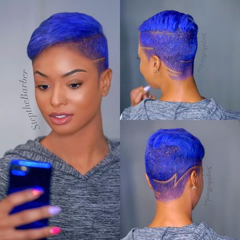 💙💙💙.. @jasmonique_jorian_ .. drop a couple 💙’s in the comments if you love this cut and color by @stepthebarber.. LUXURY LIFESTYLE!!! Short Hair Styles African American, Short Natural Haircuts, Black Women Short Hairstyles, Shaved Hair Designs, Tapered Natural Hair, Natural Hair Cuts, Tapered Hair, Natural Hair Short Cuts, Sassy Hair