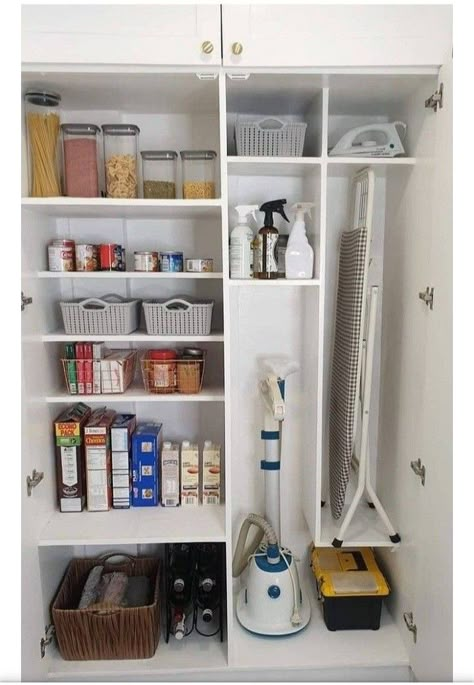 Cleaning Cupboard, Laundry Cupboard, Cleaning Closet Organization, Utility Room Designs, Utility Room Storage, Utility Closet, Laundry Room Layouts, Kitchen Ideas Dark Cabinets, Kitchen Ideas Dark