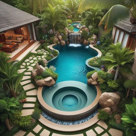 Discover 38 Small Backyard Pool Ideas: Maximizing Your Outdoor Oasis » HomeDecorFull Home Swimming Pool, Small Backyard Pool Ideas, Pool Paradise, Small Backyard Pool, Backyard Pool Ideas, House Renos, Dream Backyard Pool, Courtyard Pool, Swimming Pool House