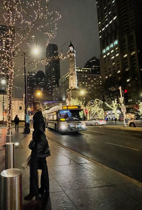 Night City Pictures, Chicago Aesthetic Outfits, Christmas In Chicago, Chicago Christmas, City Picture, Pictures Winter, Chicago Trip, Chicago Aesthetic, Chicago At Night