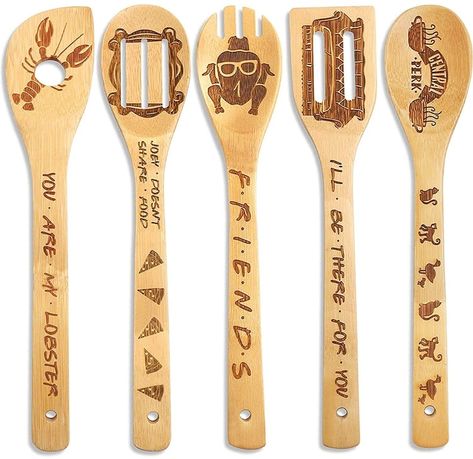 Bamboo Cooking Utensils, Friends Tv Show Gifts, Cooking Friends, Wooden Cooking Utensils, Friends Merchandise, Carved Spoons, Wooden Kitchen Utensils, Wooden Spatula, Utensils Set