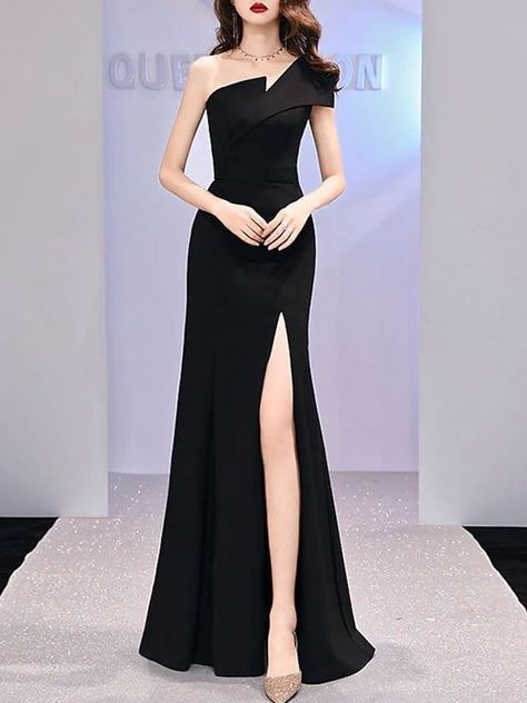 Long Gown Elegant, Cheap Formal Dresses, Dress Pesta, Black Dresses Classy, Gowns Dresses Elegant, Elegant Black Dress, Dress One Shoulder, Elegant Dresses Classy, Formal Evening Dress