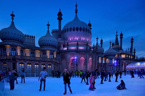 Royal Pavilion, Brighton with winter ice skating rink Brighton Winter, Brighton Christmas, Winter Ice Skating, Brighton Pavilion, England Winter, Christmas Things To Do, Royal Pavilion, City By The Sea, Ice Skating Rink