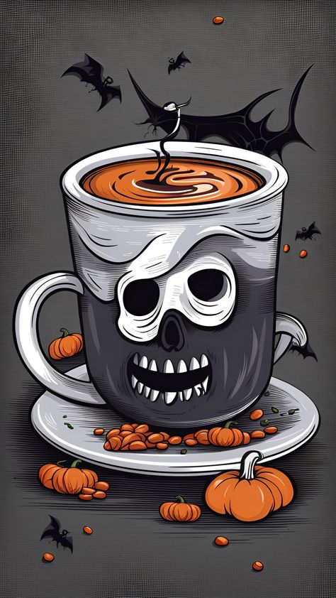 Coffee Funnies, Halloween Funnies, Holiday Wallpapers, Halloween Pics, Coffee Halloween, Art Deco Artwork, Halloween Wallpaper Backgrounds, Halloween Wallpapers, Halloween Scarecrow