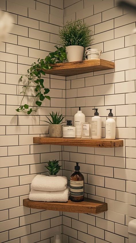 A collection of innovative shower shelves showcasing organized bathroom space. Small Bathroom Shelving Ideas, Floating Shelves In Bathroom, Shower Shelf Ideas, Shower Storage Ideas, Shower Shelving, Shelves In Bathroom, Shower Organization Ideas, Shelf Solutions, Bathroom Shower Shelves