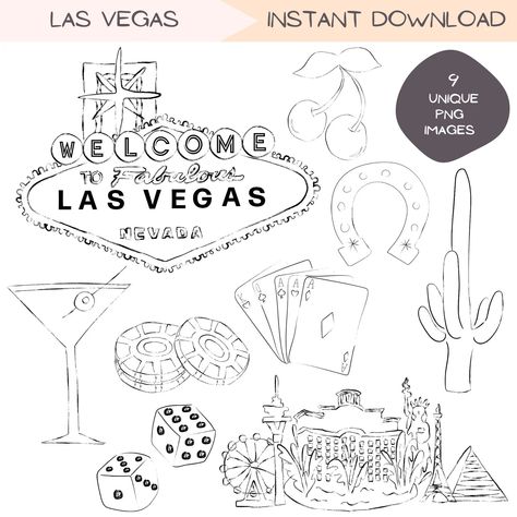 Las Vegas Drawing Easy, Vegas Doodles, Las Vegas Drawing, Travel Clip Art, Line Art Simple, Black And White Designs, Illustration Black And White, Illustration Simple, Las Vegas City