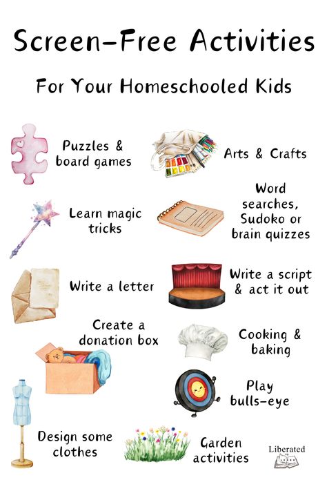 screen-free activities for your homeschooled kids Life Skills For Homeschoolers, No Technology Activities, Natural Homeschooling, Unschooling Ideas Activities, Homeschool Checklist, No Technology, Homeschooling Activities, Kindergarten Projects, Free Homeschool Resources