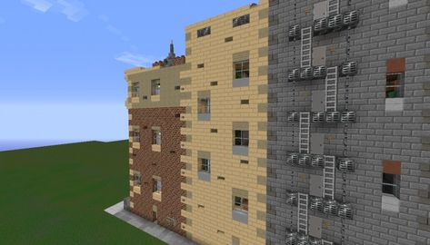 The backs of some of the buildings Minecraft Fire Escape, Minecraft Cottagecore, Minecraft Map, Fire Escape, House Map, Chicago City, Minecraft Stuff, Bedroom Flooring, Animal House