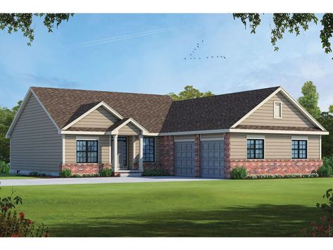 031H-0462: 3-Bedroom Ranch House Plan L Shaped Ranch, House Reference, Built In Buffet, L Shaped House, Frame Layout, Lap Siding, Ranch House Plan, Garage House Plans, Traditional House Plan