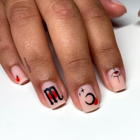 Scorpion Nails Designs, Scorpio Nail Art, Scorpio Nail Art Zodiac Signs, Scorpion Nail Design, Acrylic Nail Designs Astrology, Scorpio Nails Designs, Scorpio Nails, Zodiac Nail Designs, Hand Painted Nails