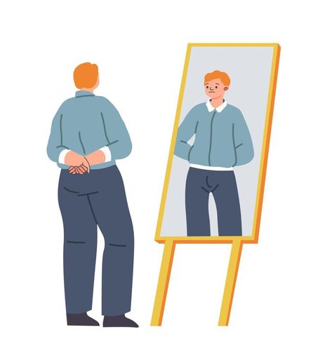 Man looking at reflection in mirror, self embrace Looking At Reflection In Mirror, Man Looking In Mirror, Beverage Advertisement, Looking At Reflection, Mirror Self, Jen Lee, Mirror Vector, Reflection Poster, Vector Frame