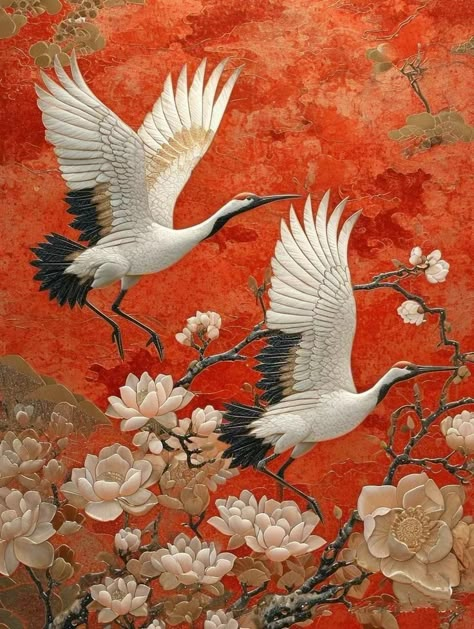 Asian Artwork, Painting Japanese, Crane Print, Gold Art Painting, Peacock Wall Art, Chinese Landscape Painting, Chinese Art Painting, Japanese Art Prints, Korean Art