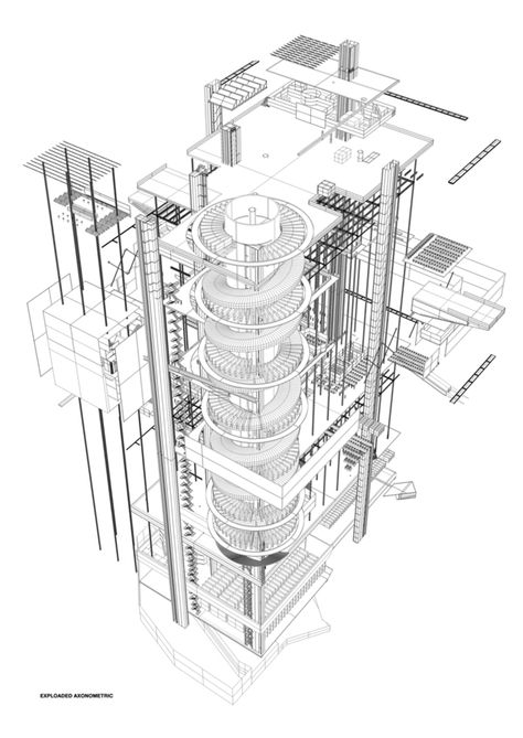 Exploded Axonometric, Axonometric Drawing, Library Interior, Arch Architecture, Genius Loci, University Library, Architecture Collage, Architecture Graphics, Interior Sketch