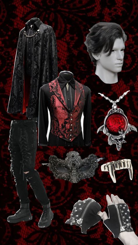 Vampire Aesthetic Costume Man, Vampire Fits Men, Vampire Aesthetic Clothes Male, Men Vampire Outfit, Masculine Vampire Outfit, Gothic Vampire Outfit Male, Vampire Cosplay Men, Vampire Goth Outfits Men, Vampire Outfits Men