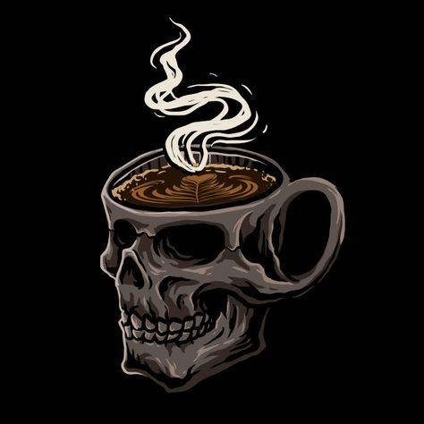 Skull coffee Premium Vector | Free Vector #Freepik #vector #freefood #freebusiness #freemenu #freecoffee Skull Coffee, Horror Vintage, Coffee Tattoos, Funny Coffee Shirts, Punk Shirt, Skulls Drawing, Coffee Illustration, Coffee Logo, Yoga Shirt