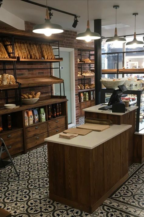 A rustic fit-out which suits this bakery perfectly. Rustic Bakery Interior, Storefront Decor, Bakery Signage, Rustic Bakery, Store Shelves Design, Bakery Shop Design, Bakery Store, Bakery Interior, Bakery Design Interior