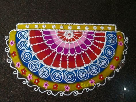 Sumas Rangoli Semicircle Rangoli, Semicircle Rangoli Designs, Rangoli Border, Simple Rangoli Border Designs, Rangoli Borders, Best Mehndi Designs, Rangoli Border Designs, Best Mehndi, Border Designs