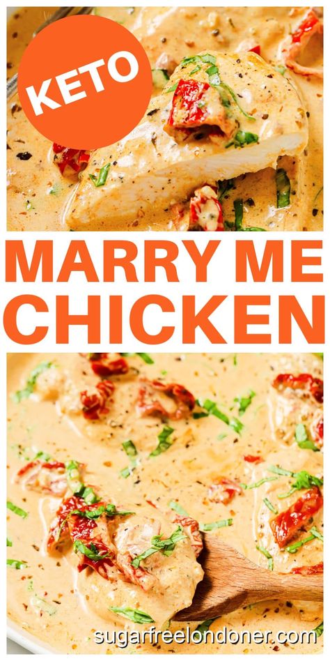 Here is a dinner that's so tasty you may just receive a marriage proposal! My gluten free and low carb version of Marry Me Chicken is ready in 25 minutes. Think succulent chicken in a creamy sauce with fresh garlic, herbs and sweet sun-dried tomatoes. Keto Marry Me Chicken Soup, Low Carb Marry Me Chicken, Gluten Free Marry Me Chicken, Keto Marry Me Chicken, Easy Marry Me Chicken, Sundried Tomato Chicken, Creamy Mashed Cauliflower, Marry Me Chicken Recipe, Marry Me Chicken