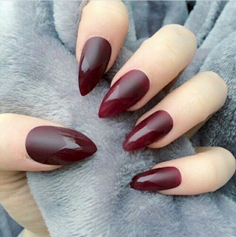 Blood red matte/shiny nails Maroon Nail Designs, Dark Red Nails, Maroon Nails, Burgundy Nails, Almond Acrylic Nails, Super Nails, Nails Almond, Dark Nails, Beautiful Nail Art