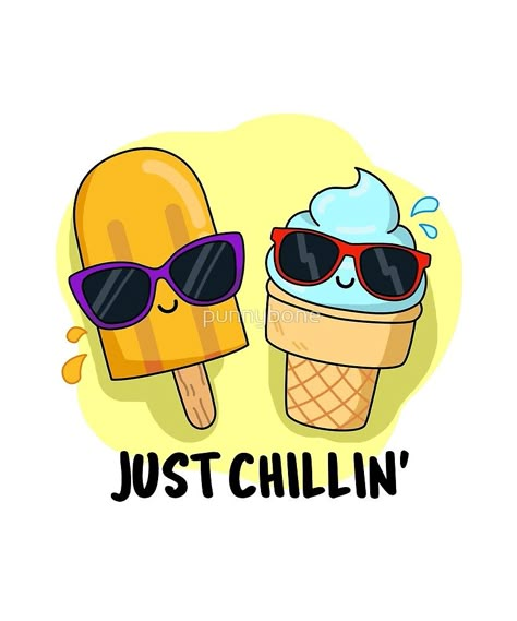 "Just Chillin' Food Pun" by punnybone | Redbubble Work Puns, Funny Ice Cream, Ice Cream Cartoon, Ice Cream Popsicle, Punny Cards, Funny Food Puns, Food Pun, Food Cartoon, Animal Puns