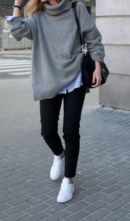 Outfits With Gray Sweaters, Black Jeans Gray Sweater Outfit, Grey Knit Outfit, Gray Turtleneck Sweater Outfit, Gray Pullover Outfit, Grey Oversized Sweater Outfit, Gray Knit Sweater Outfit, Grey Turtleneck Sweater Outfit, Oversized Knitted Sweaters Outfit