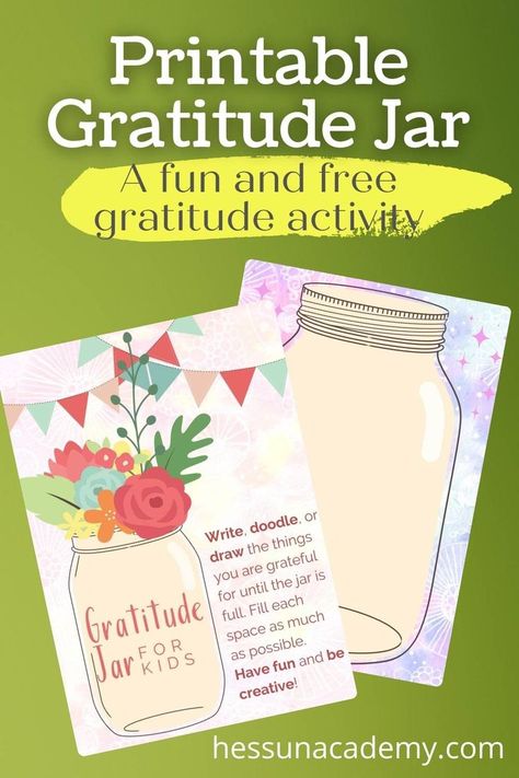 Need a fun Thanksgiving activity to do with your kids? Here's an easy and free gratitude jar that they can fill up themselves. Spend time together as you talk about the things you're grateful for! Download this printable today so it will be ready when you want to have family bonding over thanksgiving break. This is a fun and free gratitude activity to do with kids on Thanksgiving. They will print out paper jars, fill them up with things they're grateful for, and then decorate the jar! Teaching Kids Gratitude, Jar Template, Gratitude Activity, Homeschool Writing Prompts, Gratitude Jar, Homeschool Preschool Curriculum, Thanksgiving Activity, Gratitude Activities, Free Homeschool Printables