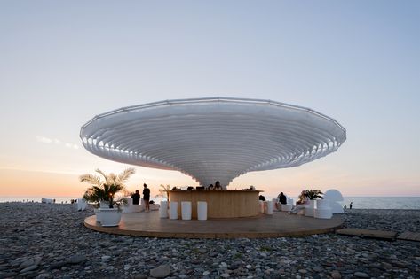 Gallery of Meama Collect Beach Bar / Khmaladze Architects - 15 Shading Device, Sitting Arrangement, Architecture Images, Batumi, Beach Bar, Beach Bars, Island Resort, Sea Waves, Facade Design