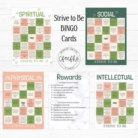 Strive to Be BINGO - Come Follow Me FHE Lds Youth Goals, Lds Youth Activities, Social Goals, Human Bingo, Goal Activities, Bingo Books, Mutual Activities, Personal Development Activities, Primary Presidency